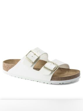 Birkenstock Arizona Patent White Sandals Size 38 Narrow NIB